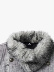 Striped Faux-Fur Collar Puffer Coat