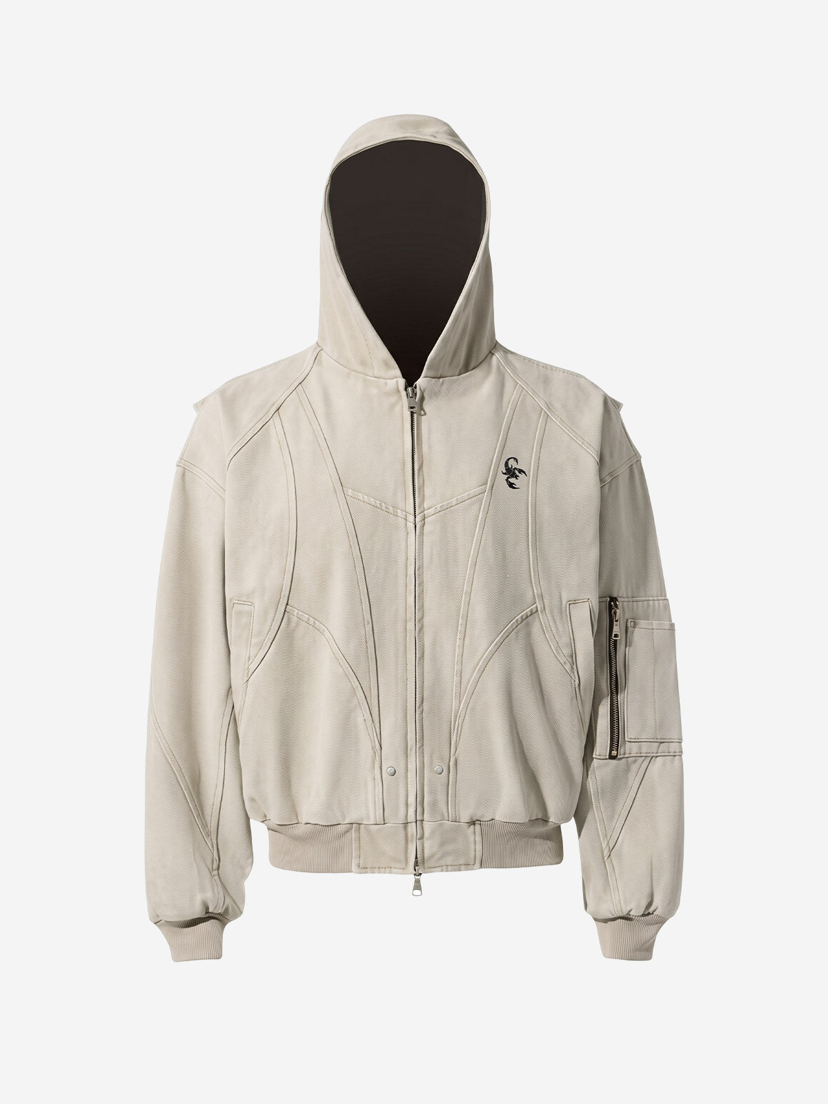 Washed Deconstructed Multi-Pocket Hooded Jacket