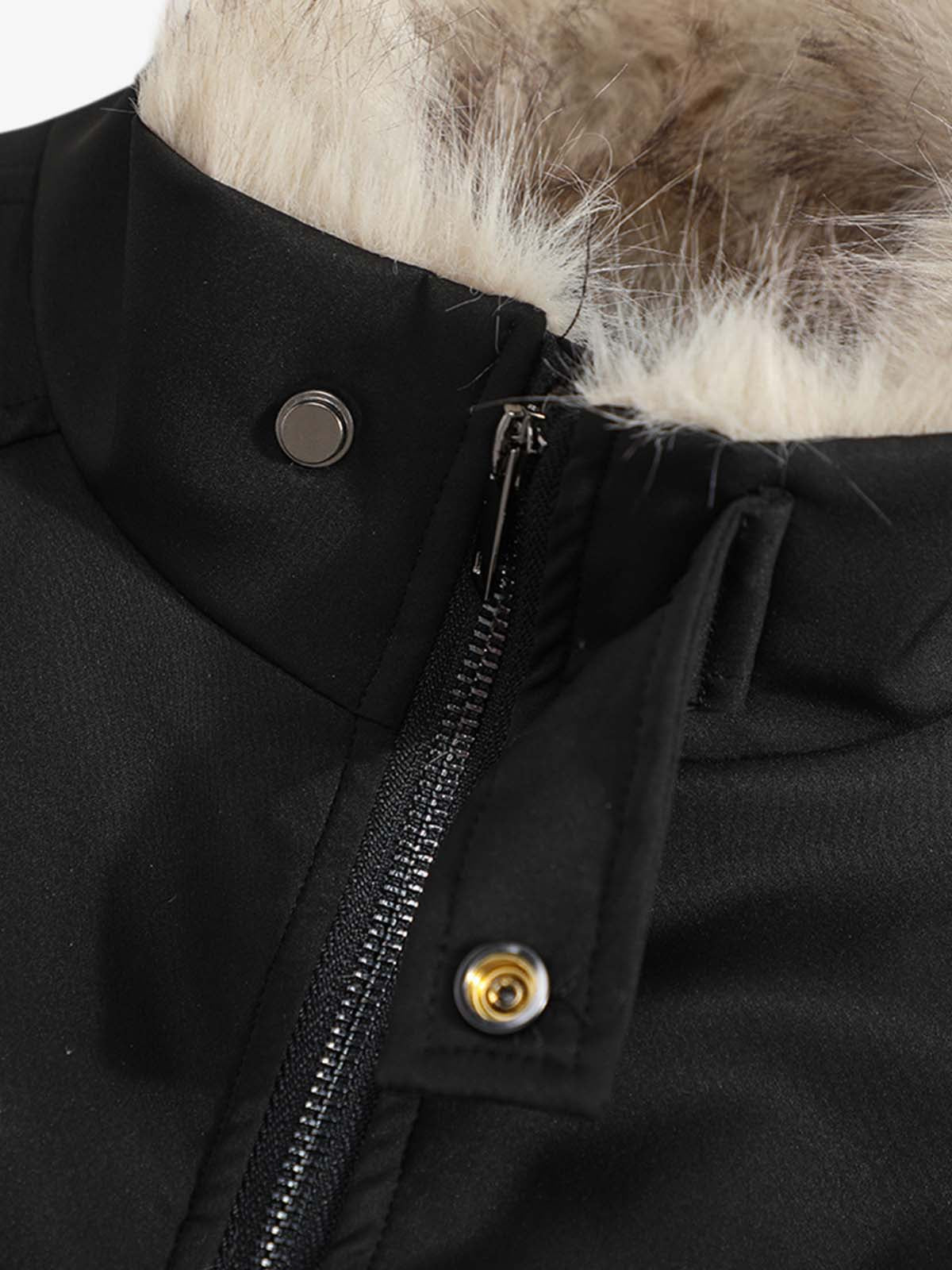 Faux-Fur Collar Zip Bomber Coat