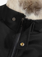Faux-Fur Collar Zip Bomber Coat
