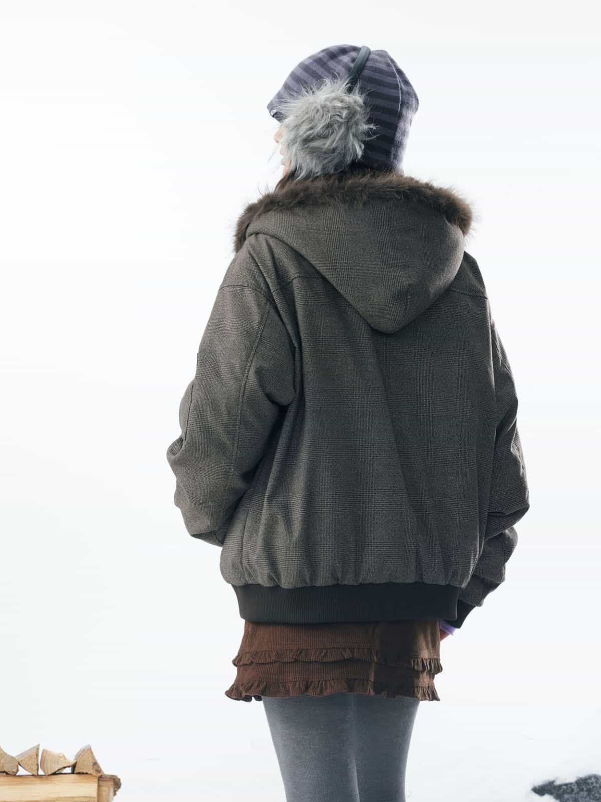 Winter Essential Bomber Jacket with Faux Fur Trimmed Hood 
