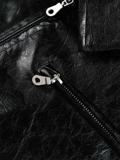 Vintage Street Portrait Print PU Leather Jacket 