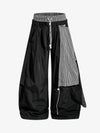 Marineblaue, übergroße Polyamid-Hose mit weitem Bein, kariertem Einsatz und Kordelzug im Bund – leicht, atmungsaktiv, Streetwear-Style
