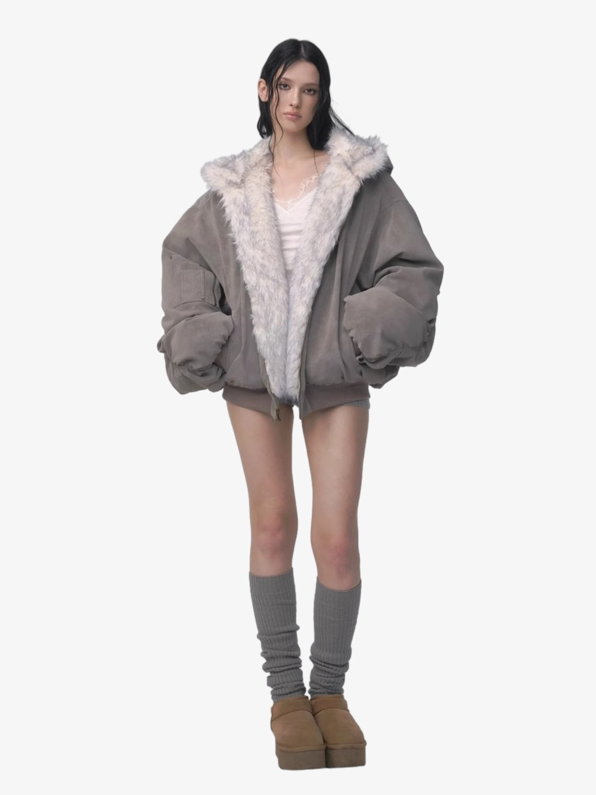 Oversized Reversible Fur Hooded Jacket 