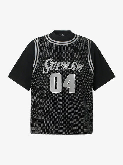 Mesh Fabric Basketball Jersey T-Shirt with Bold Print and Number Design 