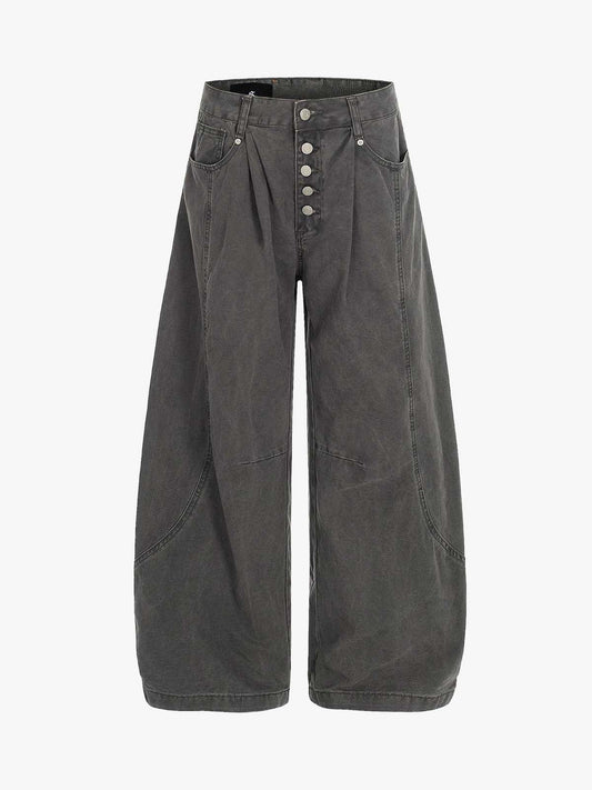 Wide Leg High Waist Cropped Pants with Gradient Wash Finish 