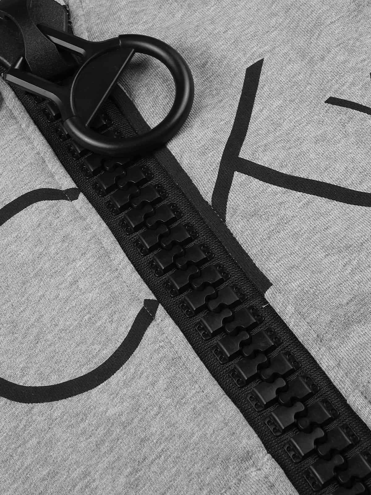 Oversized Zip-up Letter Print Hoodie