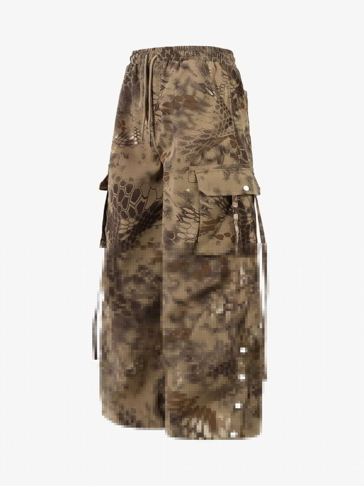 Camouflage Cargo Culottes with Adjustable Drawstring and Side Slits 