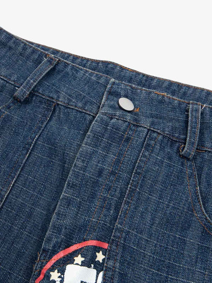Letter Print Cargo Multi-pocket Jeans 