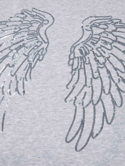 Sequin Wings Off-Shoulder Sweatshirt