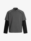 Performance Stretch Knit Long Sleeve T-Shirt with Mock Neck and Contrast Sleeves 