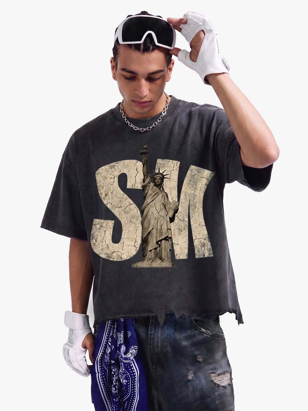 Liberty Graphic Washed Ripped T-Shirt 
