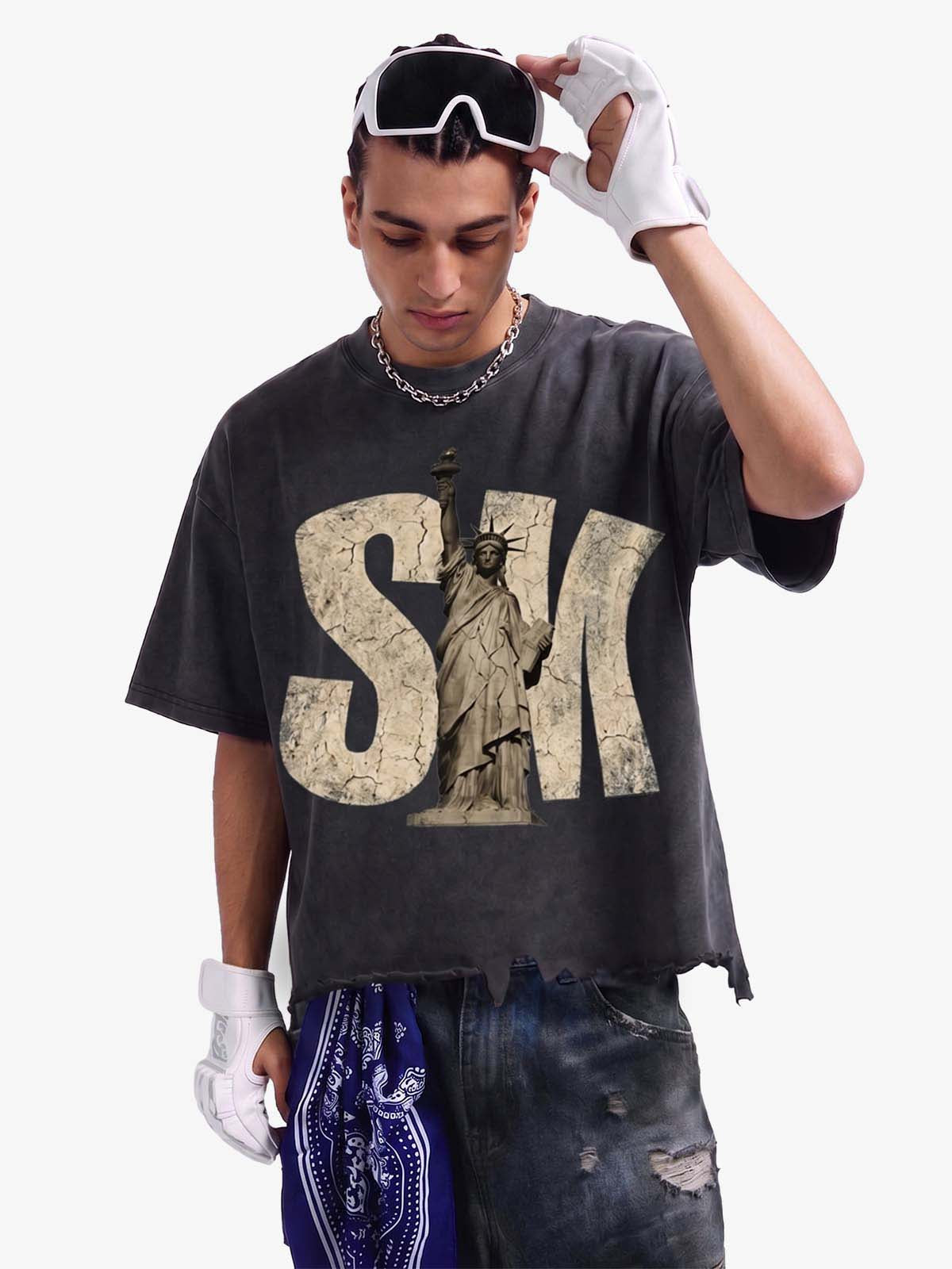 Liberty Graphic Washed Ripped T-Shirt 