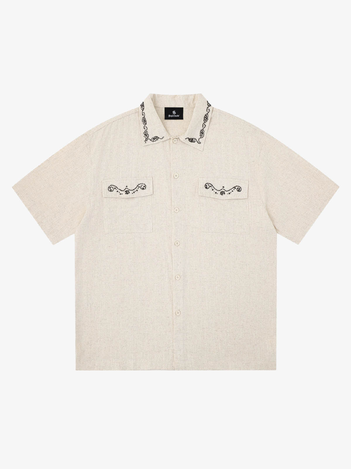 Retro Beaded Detail Short Sleeve Shirt 