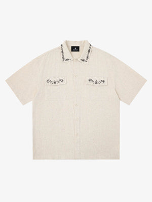 Retro Beaded Detail Short Sleeve Shirt 