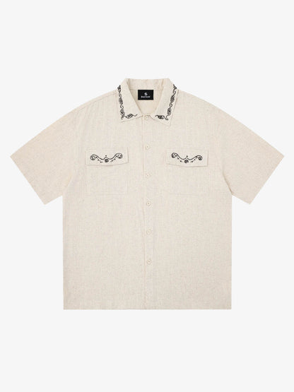Retro Beaded Detail Short Sleeve Shirt 