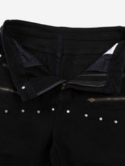 Studded Zip Faux-Fur Patchwork Flared Pants