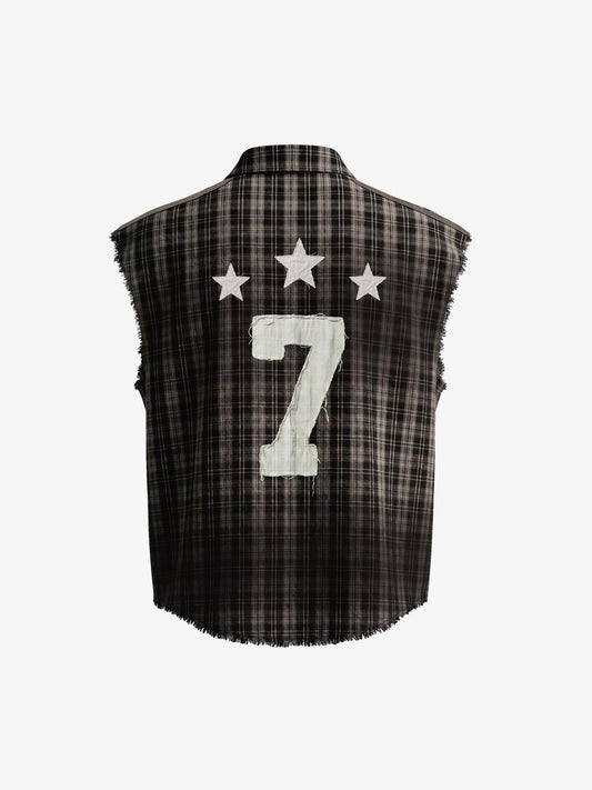 Vintage Punk Distressed Plaid Sleeveless Shirt