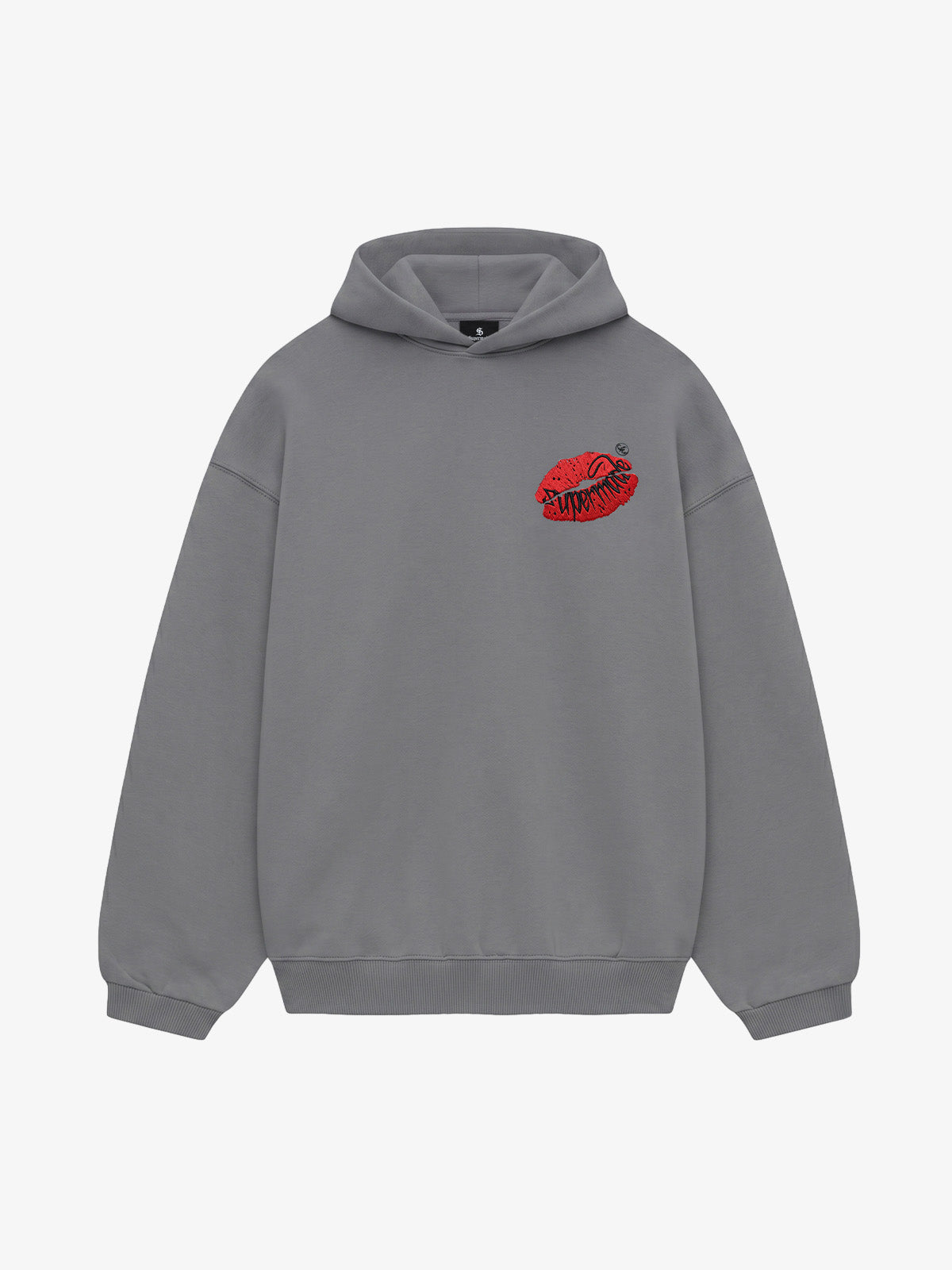 Oversized Hoodie with Lip Print Embroidery