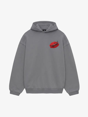 Oversized Hoodie with Lip Print Embroidery