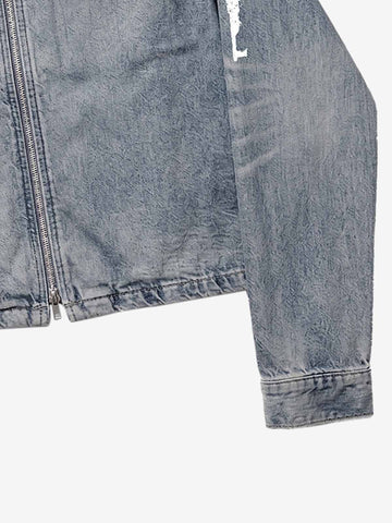 Anti-War Graphic Stand-Collar Denim Zip Jacket