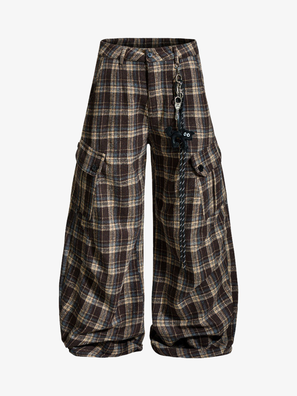 Plaid Jacket with Zipper Detail and Keychain Accessory 