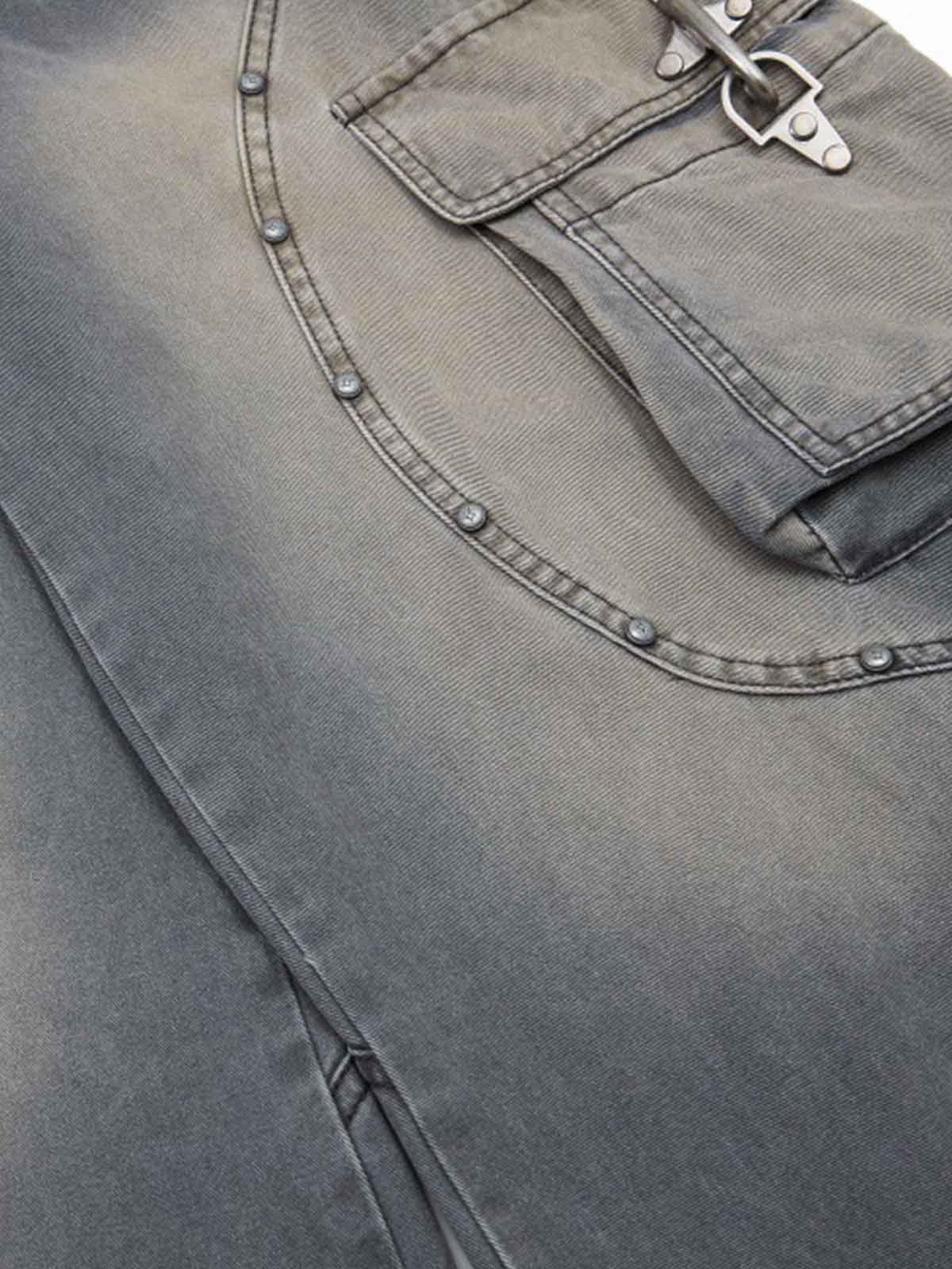 Studded Curved Seam Cargo Jeans 