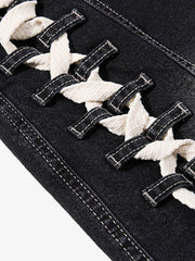 Lace-Up Denim Jeans; Black / S, Black / M, Black / L, Black / XL, Black / 2XL