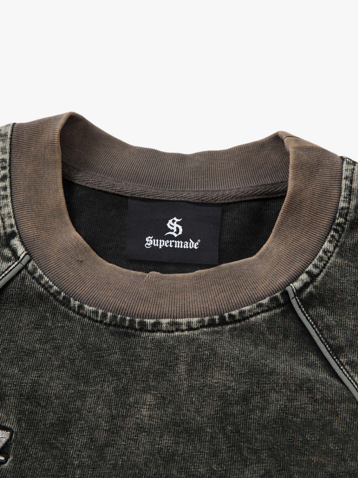 Embroidered Patchwork Distressed Washed Long Sleeve Tee