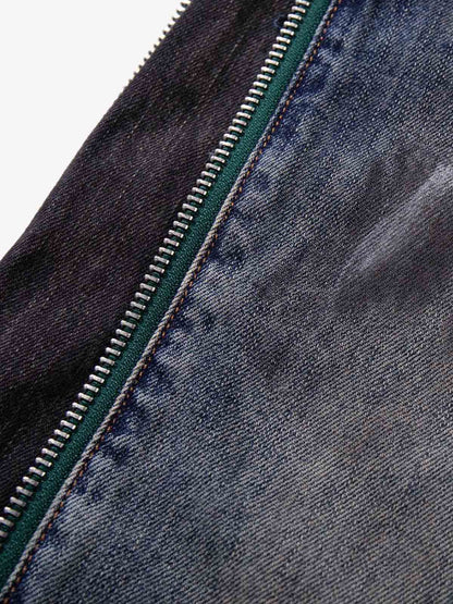 Wide-Leg Denim Jeans with Unique Zipper Design and Graffiti Artwork 