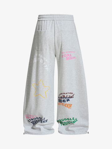 Multi-Color Typography Wide Leg Sweatpants 