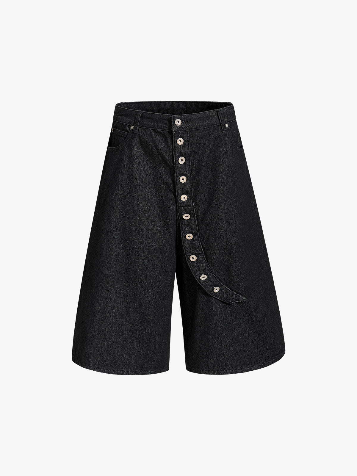 Asymmetric Multi-Button Fly Wide-Leg Denim Jorts