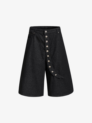 Asymmetric Multi-Button Fly Wide-Leg Denim Jorts