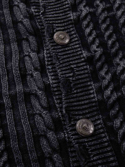 Cotton Blend Cable Knit Cardigan Sweater for Men - Classic Blue with Button Front and Ribbed Details 