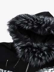 Fur-Trim Paint-Splatter Zip Hoodie