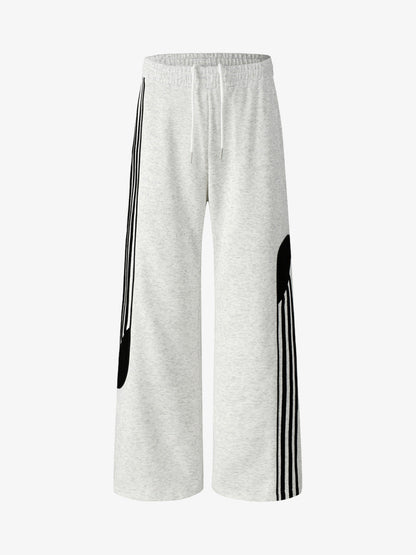 Retro Colorblock Stripe Drawstring Loose Drape Pants 