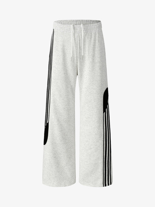 Retro Colorblock Stripe Drawstring Loose Drape Pants 
