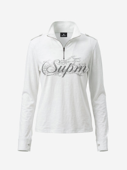 Logo Epaulette Stand Collar Long Sleeves Tee