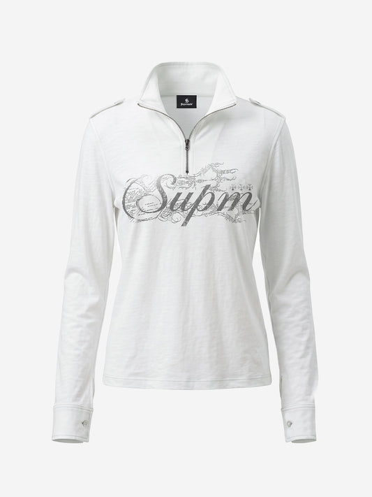 Langarmshirt mit Logo-Epauletten, Stehkragen und langen Ärmeln
