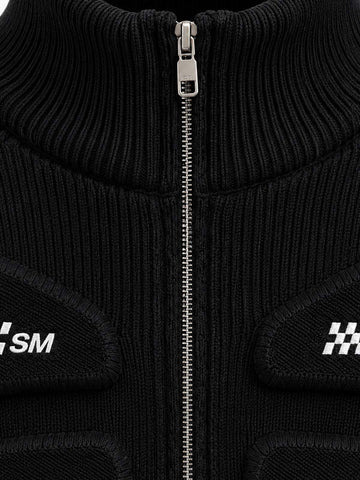 Scorpion Embroidered Padded Cropped Zip Sweater