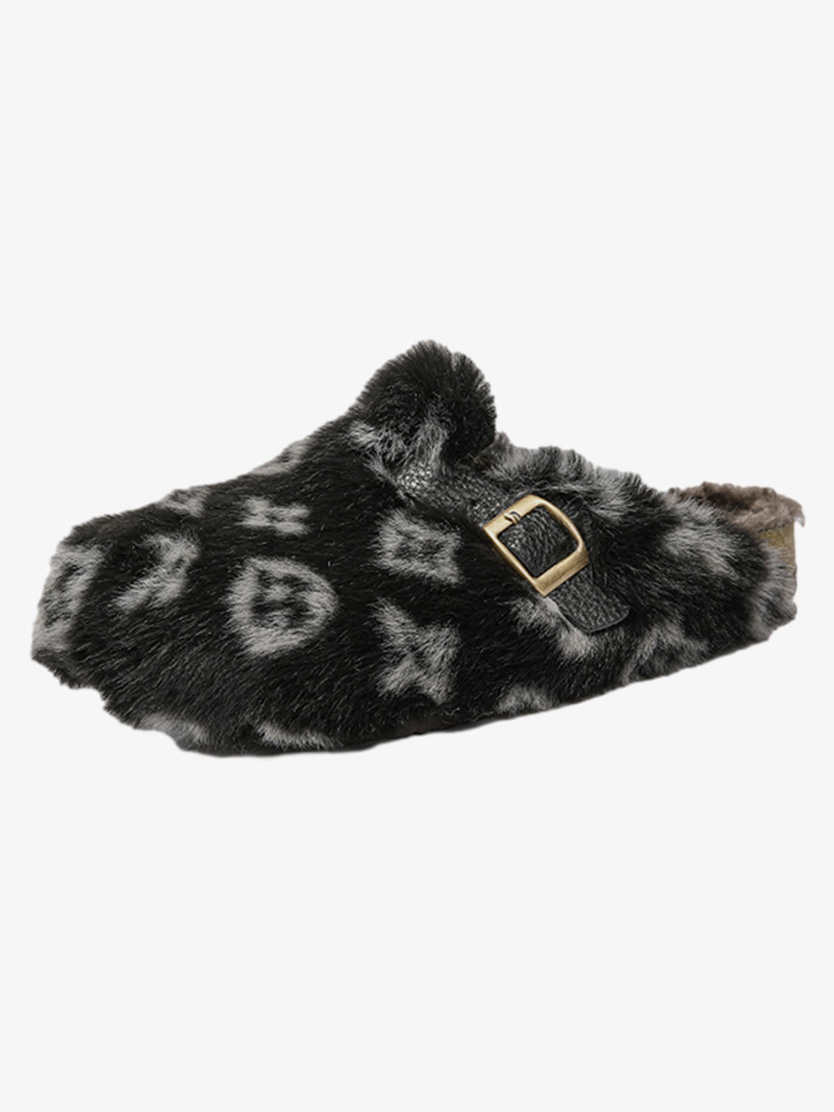 Abstract Spotted Faux Fur Buckle Clogs