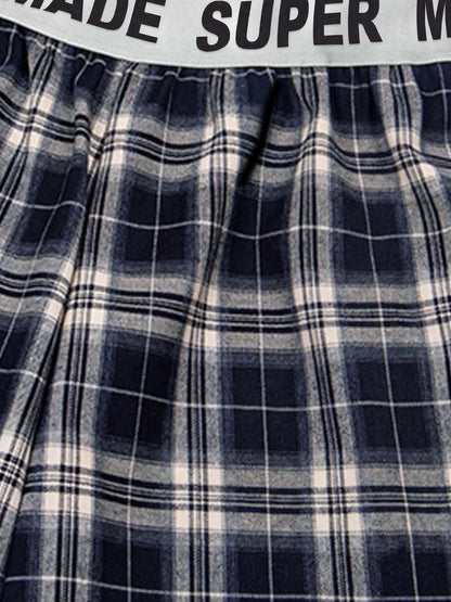Super Soft Cotton Flannel Pajama Pants – Wide-Leg Plaid Lounge Pants