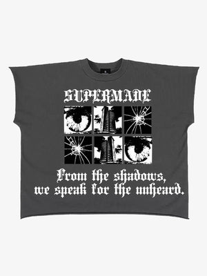 Oversized Crop Top with Bold Graphic Print and Edgy Skeleton Design 