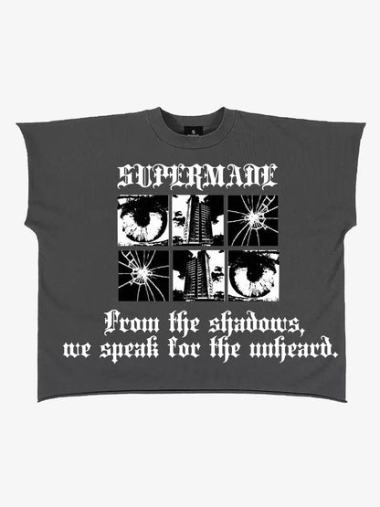 Oversized Crop Top with Bold Graphic Print and Edgy Skeleton Design 