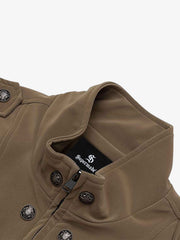 Double-Row Metal-Button Stand-Collar Faux Leather Jacket