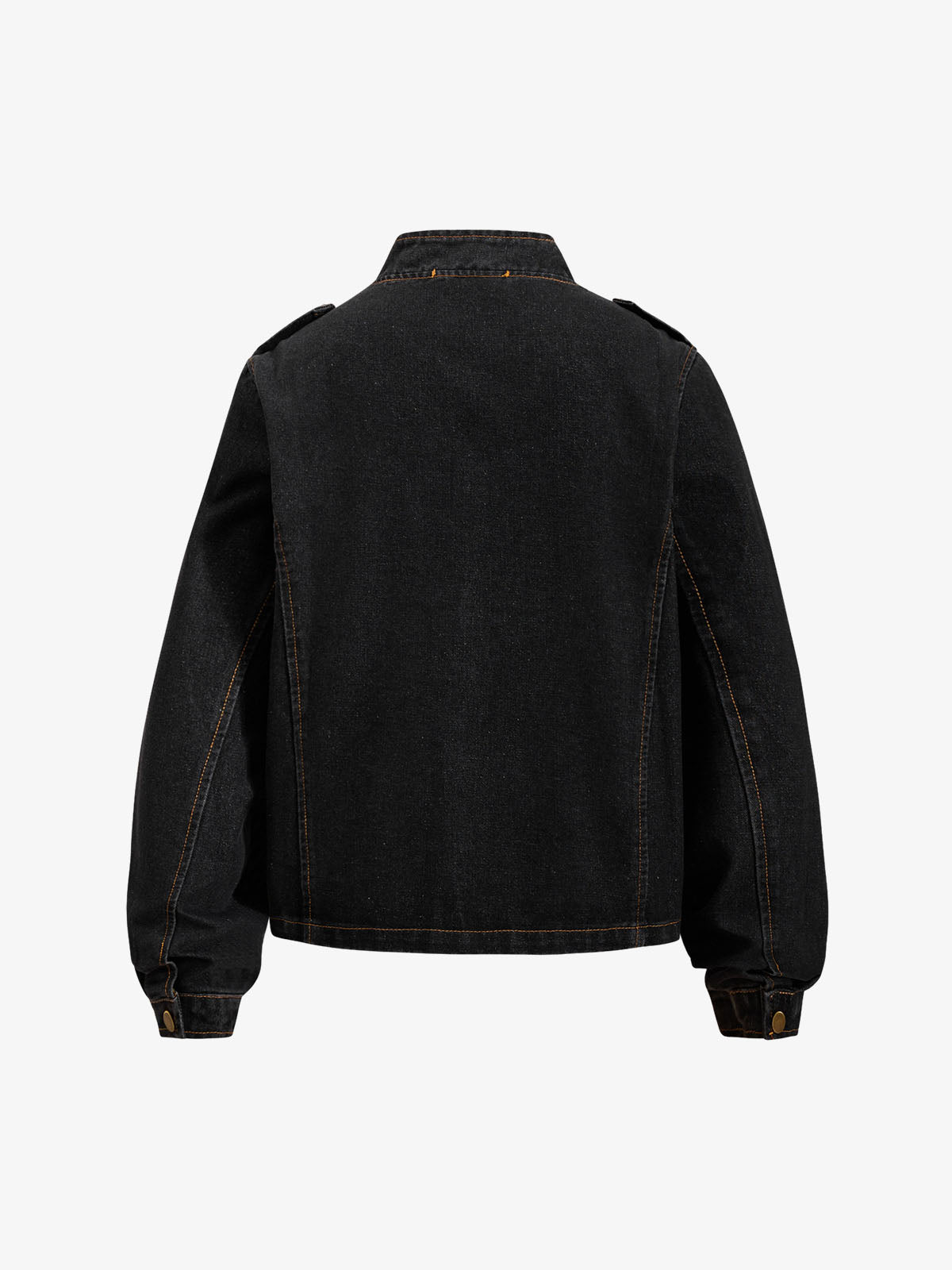 Washed Double-Breasted Stand-Collar Denim Jacket