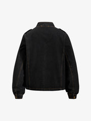 Washed Double-Breasted Stand-Collar Denim Jacket
