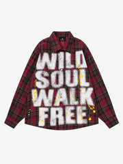 Plaid Splattered Graffiti Long Sleeve Shirt