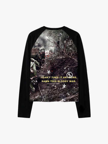 All-Over Battlefield Anti-War Graphic Raglan Long Sleeve Tee
