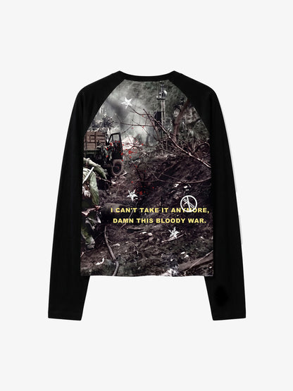 All-Over Battlefield Anti-War Graphic Raglan Long Sleeve Tee